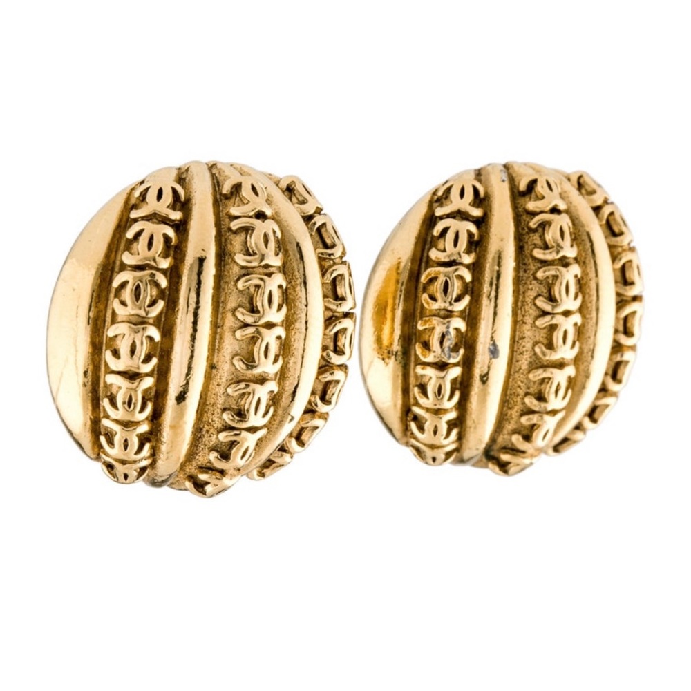 Vintage Chanel CC Clip-On Earrings Gold Tone